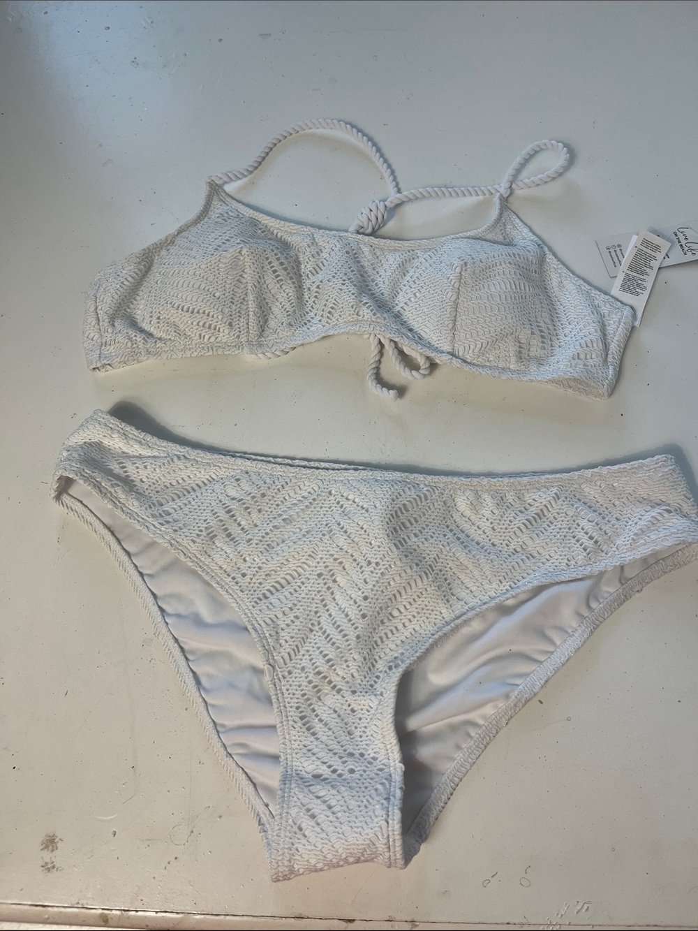 Cupshe Large Live Life on the Beach White Crochet Style Bikini NWT